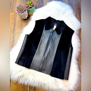 Byte by Guliano Teso Rabbit and Leather Vest Black Made in Italy